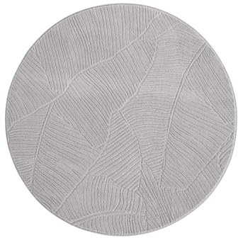 Taracarpet Kurzflor Boho Skandi Polyester Teppich in 3D Optik waschbar, pflegeleicht und robust ideal fürs Wohnzimmer, Schlafzimmer und Kinderzimmer auch als Badematte Grau Blätter 080 cm rund