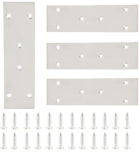 Bonsicoky 4 soportes planos rectos – Placas de unión plateadas para reparación de muebles, estantes, gabinetes con tornillos, 168 mm x 48 mm