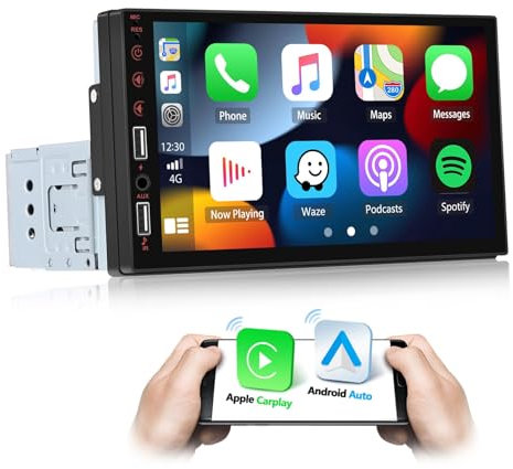 [Wireless] CAMECHO Single Din Car Radio with Wireless Carplay Android Auto, 7 Inch Touch Screen Bluetooth Hands-Free with Mirror Link FM 2 USB Ports/AUX-in