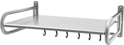 HUSPOO Microwave Shelf, Stainless Steel Microwave Brackets Wall Mounted, Oven Rack for 20 Kg Loading with 6 Hooks, Stand Kitchen Office Pantry Organizer Shelf, Silver