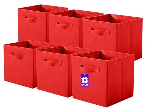ShellKingdom Faltbare Aufbewahrungswürfel aus Stoff – Stoff-Organizer-Schublade für Schrank und Spielzeug, 33 x 33 x 33 cm, 6 Stück (rot)