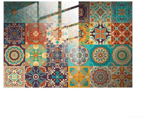 Zilimontt 24 Stück bunte marokkanische Fliesenaufkleber, Mandala, Küche, Badezimmer, Wandfliesenaufkleber, Blumenmuster, wasserfest, Pastell-Mosaik, für Badezimmer, Küche, Heimgebrauch (10 x 10 cm)