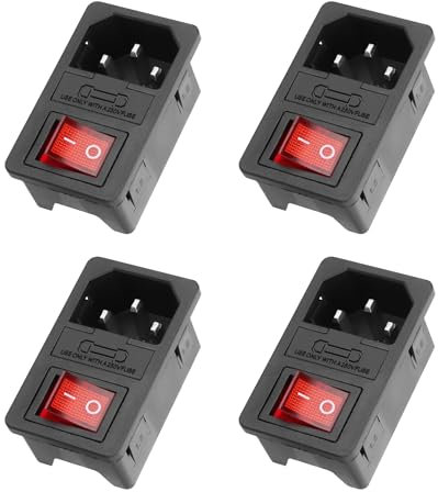YAODHAOD 4Pcs 10A 250V Wippschalter und IEC C14 Power Socket Inlet Modul Stecker 10A Sicherung mit Indikator Licht für 12V 230V Haushaltsgeräte oder DIY Gerät