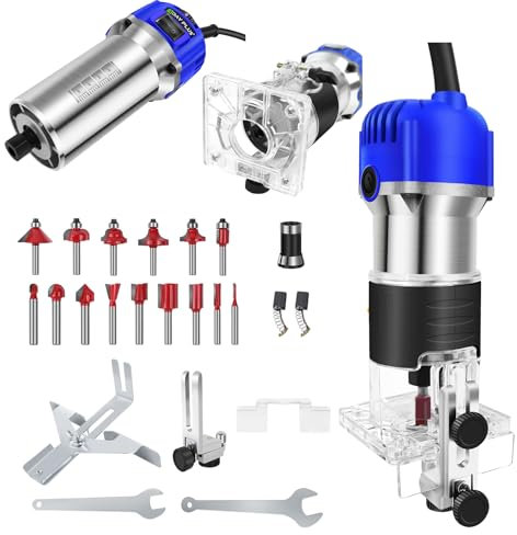 Défonceuse à main - Défonceuse à main - Table - Rabot électrique en bois avec 15 routeurs - Pour le travail du bois - Routeur portable à bois - Routeur Power Trim - Pour artisanat, coupe courbe