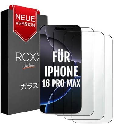 ROXX NEO Japanisches 9H 3D Schutzglas (3 Stück) | Verdeckt nicht das Display | Für iPhone 16 Pro Max | Abgerundete Kanten | Härter | Klarer | Kratzresistenter | Bruchsicherer | Für Panzerglas
