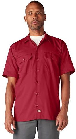 Dickies Twill SS Work Shirt Original Short Sleeve Shirt, Red, M Men's