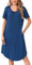 Wikoan Chemise de Nuit Femme Robe de Nuit à Manches Courtes Vêtement de Nuit en Col U pour Femme Chemise de Nuit Doux et Confortable avec Poches Bleu Cobalt XXL