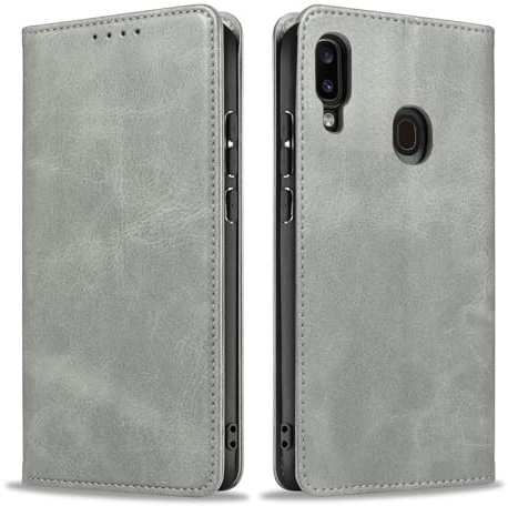 LBH Handyhülle Smartphone-Hülle für Samsung Galaxy A40 Klapphülle Magnetverschluss Kartenfächer Geldfach Standfunktion Case Etui Rundumschutz Schutzhülle Grau