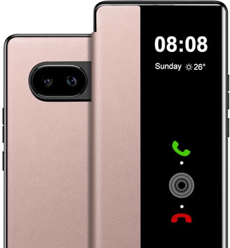 Coque pour Google Pixel 9A Etui à Rabat pour Google Pixel 9A Coque Clapet Protection Case Flip Folio Clear View Cover Mince 360 Full Body Antichoc Housse (Or Rose)