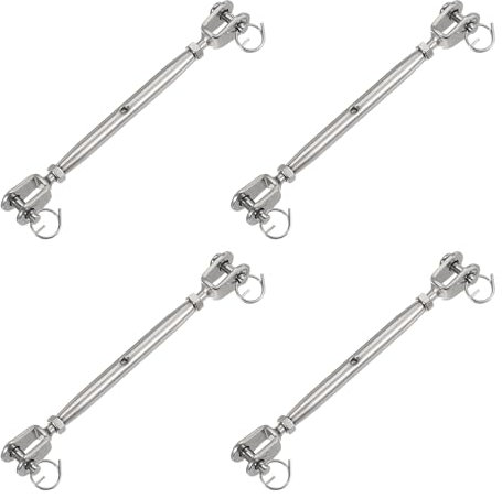 sourcing map 4Pcs M5(3/16) Closed Body Jaw and Jaw Turnbuckles Wire Rope Tension, Stainless Steel Turnbuckle Adjustable Cable Tensioner for Shade Sail Clothesline, 660Lbs Working Load Limit