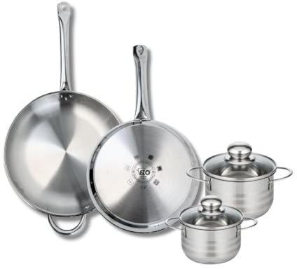 ELO 9882350 Kochgeschirr-Set, 4-teilig, 2 Bratpfannen 28 und 32 cm und 2 Kochtöpfe 14 und 16 cm Elo Profi, Edelstahl, Induktion