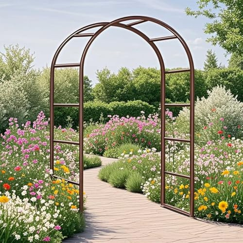 Arche de Jardin en Métal Fer Antirouille, Arche Rosier de Robuste pour Plante Grimpante, Décoration de Cérémonie Fête, 80cm 140cm 180cm 200cm 240cm 280cm 300cm 350cm(Brun,W280 X H220cm)