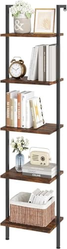 ELYKEN Slim Leaning Ladder Shelf Wall Mounted Wooden Narrow Shelf Unit
