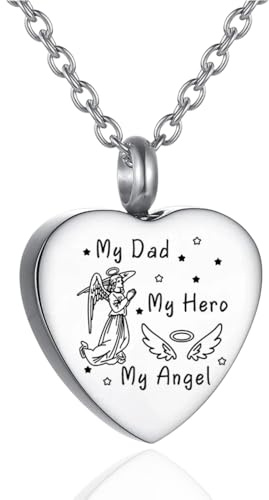 Tied By Love My Dad My Hero My Angel Cremation Urn Necklace Pendant Ashes Memorial Locket Keepsake in Stainless Steel For Daughters Friends Mothers Gift