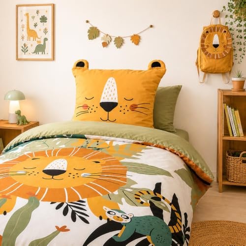 CÔTE DECO Bettwäsche für Kinder, Löwe, 140 x 200 cm + 1 Kissenbezug 63 x 63 cm, 2-teilig
