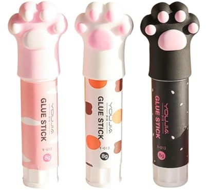 3Pcs Random Color Cat Claw,Art Glues and Pastes,Cute Glue Stick Kawaii Stationery Binding Tool,School Office Supplies One Piece,Office Glue and Adhesives,Craft Supplies
