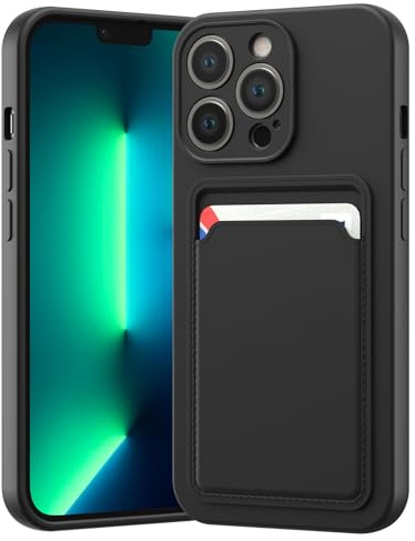 LVVFEI Kartenfach Hülle für iPhone 13 Pro 6,1 Zoll 2021 Silikon hülle mit Kartenhalter Soft TPU Handyhülle für Männer und Frauen Geeignet (Schwarz)