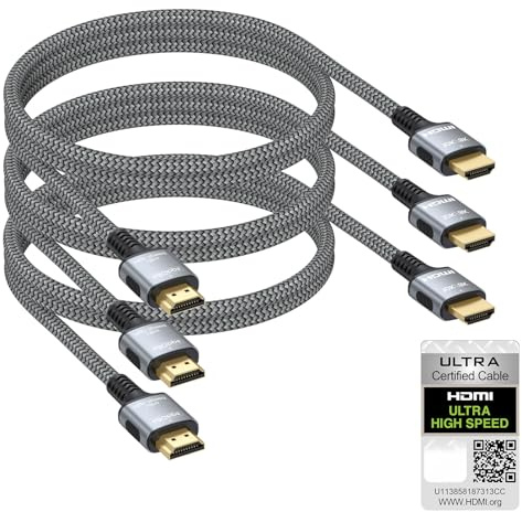 URELEGAN Lot de 3 câbles HDMI certifiés 8K de 0,9 m, lot de 3 cordons HDMI 2.1, 48 Gbit/s 8K @ 60 Hz 4K @ 144 Hz, eARC HDCP 2.3, PS5 câble HDMI pour PS5/PS4, Xbox, Switch, PC, moniteur, Roku TV