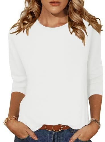 Zeagoo Womens 3/4 Sleeve Tops Casual Crew Neck Blouses Summer T Shirts | Autumn Basic Tee, Plain and Printed, Home Out, S-3XL
