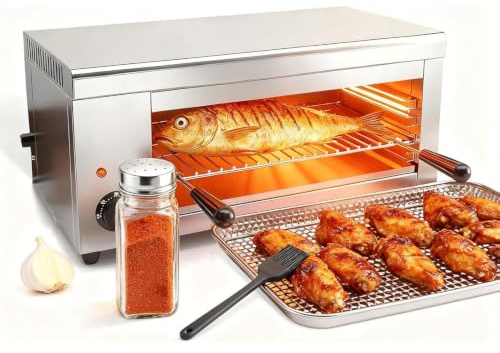 RoyceBee Salamandra Grill Professionale 50-300°C, 2 Griglie Rimovibili, 4 gradini di Altezza, versatilità Parete/Piano – Ideale per cuocere, gratinare e scongelare con Calore Delicato