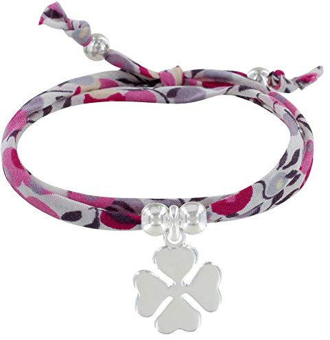 LES POULETTES BIJOUX - Bracelet Double Tour Lien liberty et Trèfle Argent 925 - Colors - Fuchsia