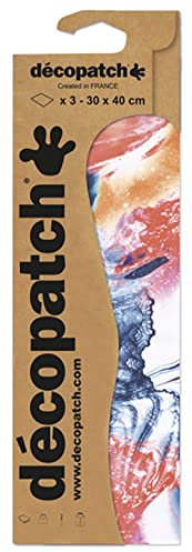 Décopatch - Ref C793C - Marble Watercolour Ink Effect Paper Pack - Each Sheet 30 x 40cm, Pack of 3 Paper Sheets - Best Used With Décopach Glue & Varnish, Multicoloured