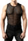 JOGAL Men's Mesh Fishnet Fitted Muscle Top Medium Black UK-WG01