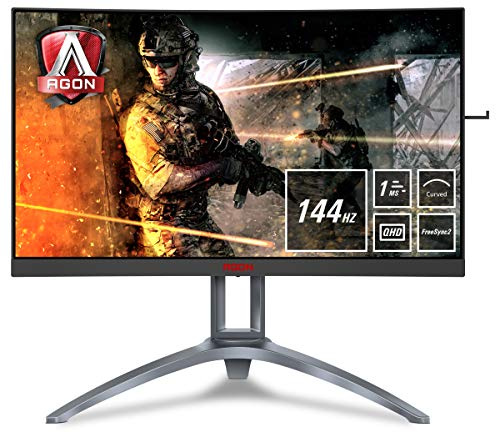 AOC AGON AG273QCX Monitor Gaming Curvo da 27, QHD 2560 x 1440, 144Hz, Tempo di Risposta 1 ms, Speaker, D-Sub, 2 HDMI, 2 DP, 4 Porte USB, Nero/Rosso
