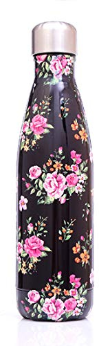 JMAHM Stainless Steel Flask Insulation Bottle Vacuum Flasks Cup Double Wall 500ml for Outdoor Sports (500ml, Black Flowers)
