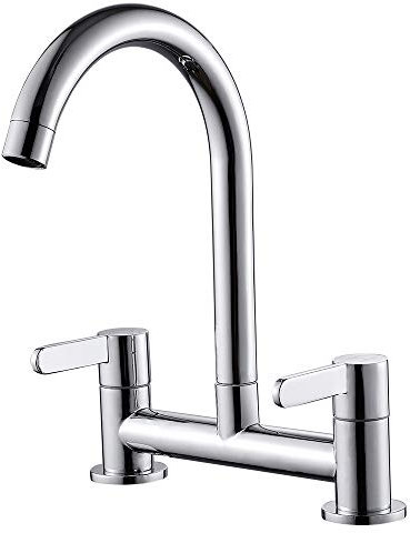 Summerkimy 6226128579295 Kitchen Mixer Double Handle Swivel Spout Sink Tap Lever Brass Chrome 2 Hole Modern Deck Mounted, Style 2