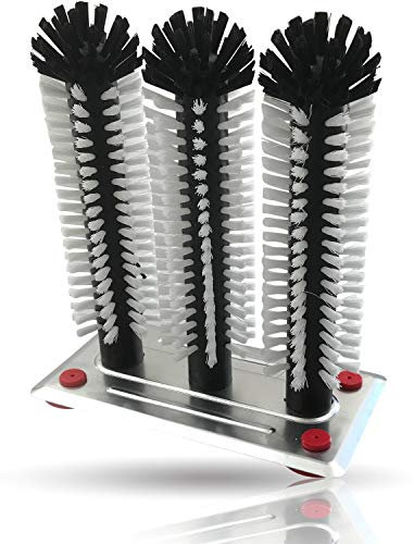 Gastronette Brosse à Vaisselle en Verre pour Biere ou Vieux Verres Brosse à Vaisselle avec 3 piliers de 24 cm Brosse à Vaisselle en Aluminium Grande Plaque d'aspiration en Verre et Ventouse en Verre