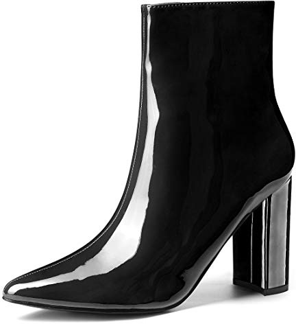 Allegra K Women's Chunky Heel Pointed Toe Zip Black Ankle Boots - 8 M US