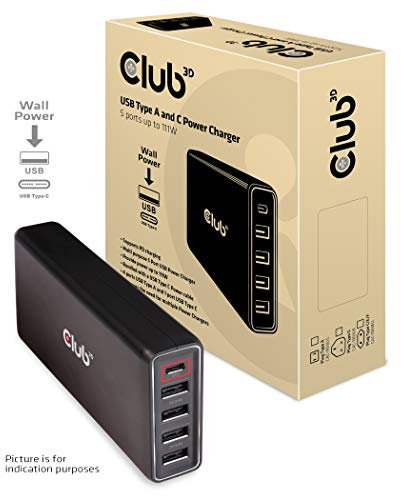 Club 3D USB Typ A und C Ladegerät 5 Ports bis zu 111W