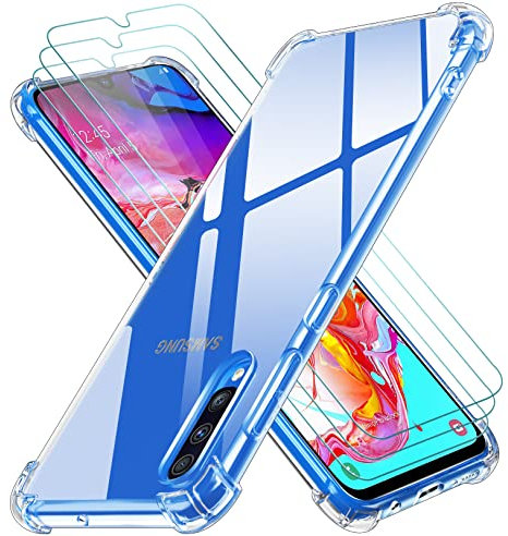 ivoler Klar Hülle für Samsung Galaxy A70 mit 3 Stück Panzer Schutz Glas, Dünne Weiche TPU Silikon Transparent Stoßfest Schutzhülle Durchsichtige Kratzfest Handyhülle Case