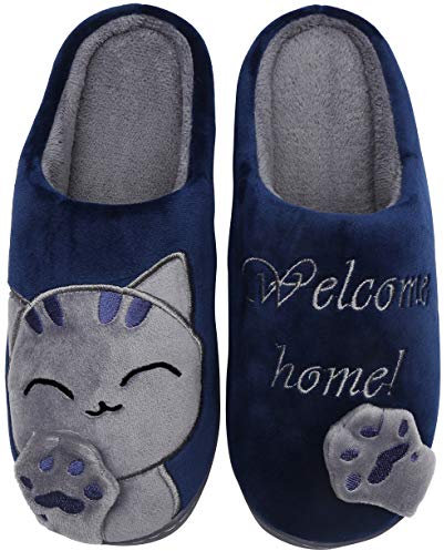 Mishansha Chaussons Femme Homme pour d'hiver Automne Pantoufles Peluche Chaussures Maison avec Dessin Animé - Chaud Doux Confort et Mignon (Bleu, 39/40 EU = 40/41 CN)