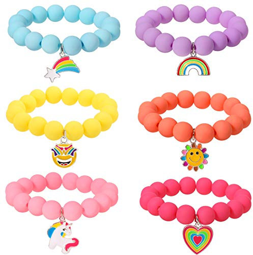 PinkSheep Bracelets de perles pour enfants, bracelets en plastique pour petites filles, bracelet rose, motif fleur, papillon, cadeau de fête, taille unique, Acrylique