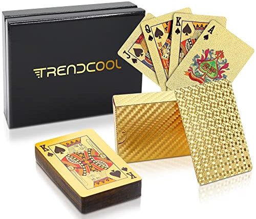 Trendcool Pokerkarte, Kartenspiele, Tischkartenspiel, Pokertisch, mit Holzbox (Gold + Box)