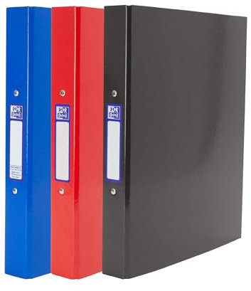 Oxford A4 Ring Binders, Red/Black/Blue, Pack of 3 Folders 40mm