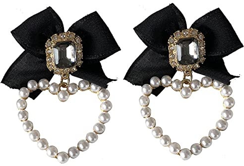 FJYDBTWJ S925 Ohrringe Pin süßer Schmuck Schwarze Schleife Kristallglas Simulation Perle Herz Ohrringe Damen Ohrringe Anmut/A / 1 Pair