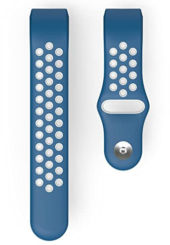 Hama Fitbit Uhrenarmband 22 mm (verstellbares Ersatzarmband für Smartwatch Fitbit Charge 3 u. Charge 4, Sportarmband atmungsaktiv zum Tauschen, Silikon Wechselarmband, Edelstahl Druckknopf) blau/grau