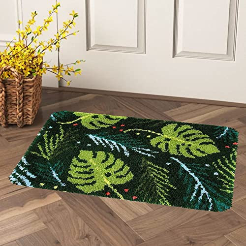 ROCKY&CHAO Myriad Choices Latch Hook Rug Kits Leaf Pattern Carpet Embroidery Latch Hook Rug Needlework DIY Rugs Hook Point Cactus, 20x15 Inches