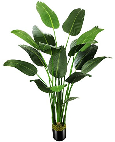 OXLLXO Künstliche Seiden-Palme mit 17 Stämmen und Kunststoff-Topf, künstliche Pflanze für Büro, Haus, Bauernhaus, Wohnzimmer, Heimdekoration (Innen- und Außenbereich), 2 m