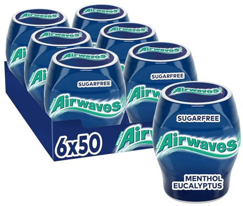Airwaves Kaugummi Zuckerfrei, Menthol Eukalyptus Gum, 6 x 50 Dragees, Großpackung Chewing Gum, Kaugummi ohne Zucker mit Minz Frische (300 Dragees)