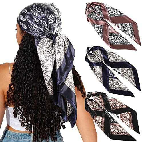 CHLINS Damen Us-chlins-ry4372 Kopftuch, Schwarz + Leder Lila + Marineblau, 9090 cm / 3535 inches