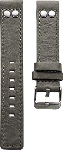 Oozoo Armband Uhrenband Uhrenarmband Leder Lederband mit Dornschließe Grau/Niete 20 mm