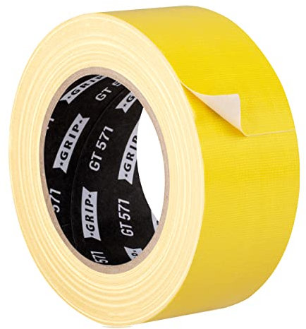 GRIP Eventbasics Gewebeband gelb, 50 mm x 25 m, farbiges Gaffa Tape GT 571, sehr hohe Klebkraft, Profi Gewebeklebeband zum Markieren, Basteln, Befestigen, Reparieren uvm. im Innen- und Außenbereich