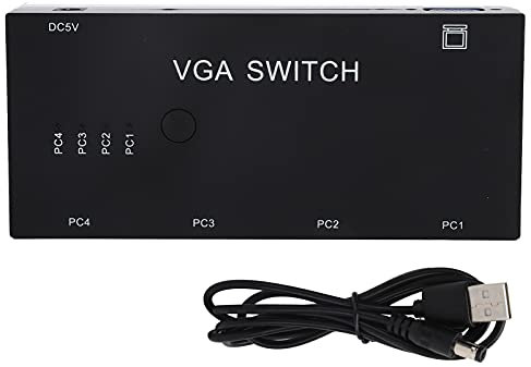 Commutateur VGA, 4 Entrées 1 Sortie 4 PC vers 1 Moniteur Boîtier de Commutation VGA Adaptateur de Partage Vidéo VGA 4 Ports Prise en Charge VGA/XVGA/SVGA/UXGA, pour Ordinateur, Ordinateur Portable