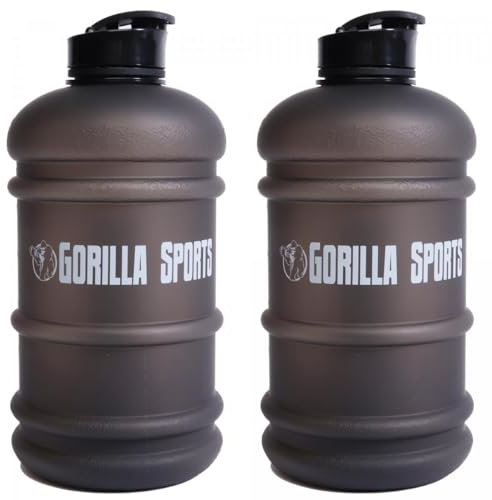 GORILLA SPORTS® Bouteille d'eau – Simple ou Lot de 2, 2,2 litres en plastique sans BPA, anti-fuite, avec poignée, rouge/noir – Gourde de gym, pour la course, le fitness, le vélo, la randonnée