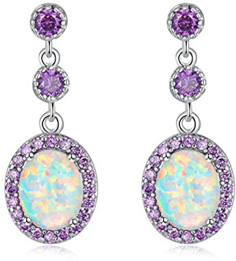 DAOMEI Grandes Pendientes De Piedra Ovalada De Ópalo De Fuego Blanco Violeta Lila Púrpura Circón Cristal Vintage Fiesta Joyería Mujer