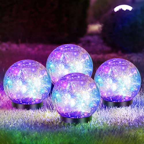 Tuanse 4 Pack Solar Globe Lights Cracked Glass Garden Yard Decor(4.7 in,Multicolor)